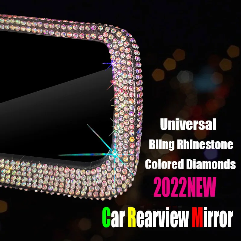 Crystal Rhinestone Car Rearview Mirror Covers Diamond Bling Car Interior Decoration Accessories Fit For Lady Woman Girls Gift