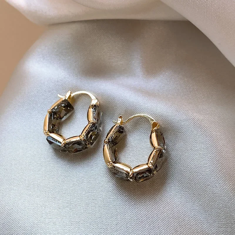 Vintage Square Crystal Earrings Women Light Luxury Design Ear Buckle Female Exquisite Zircon Round Earrings Envio Grátis Peru