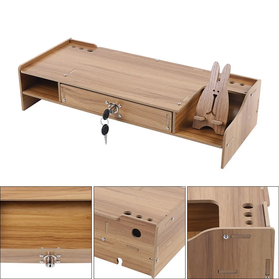 Wooden Monitor Riser with Drawer for Desk Organization