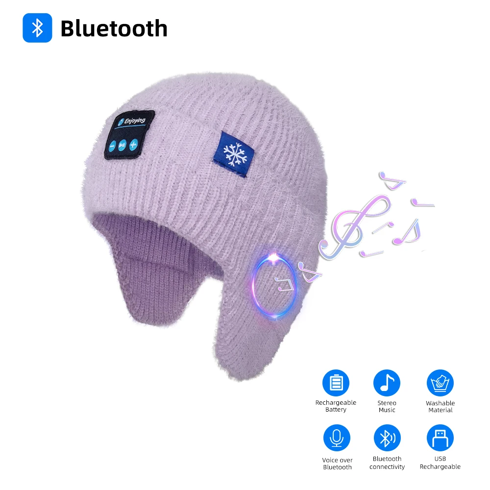 Bonnet en tricot Bluetooth sans fil pour hommes et femmes, chapeau avec  oreillettes, haut-parleur de musique, bonnet de marche extérieur, violet,  téléphone de sauna, hiver - AliExpress