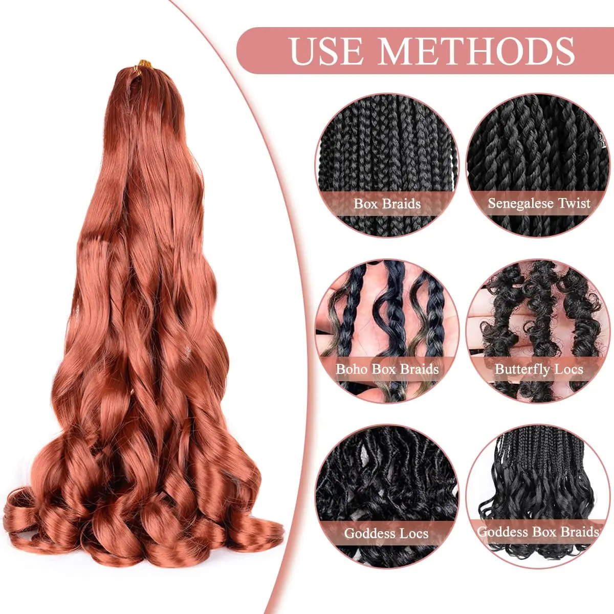 French Curl Braiding Hair 24”Synthetic Loose Wavy Braiding Hair Extensions French Curl Crochet Braids Hair Pre Stretched Bounc 5
