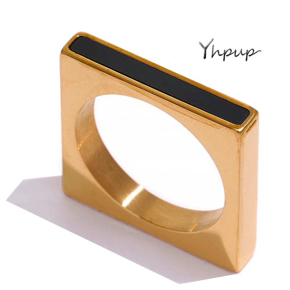 Yhpup Minimalistischer geometrischer quadratischer Edelstahlring, Acryl, modisch, schlichtes Temperament, Okzident-Ring für Frauen, Schmuck