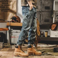 Fashion Designer Men Jeans Retro Blue Multi Pockets Casual Denim Wide Leg Cargo Pants Hombre Streetwear Hip Hop Loose Jeans Men 1