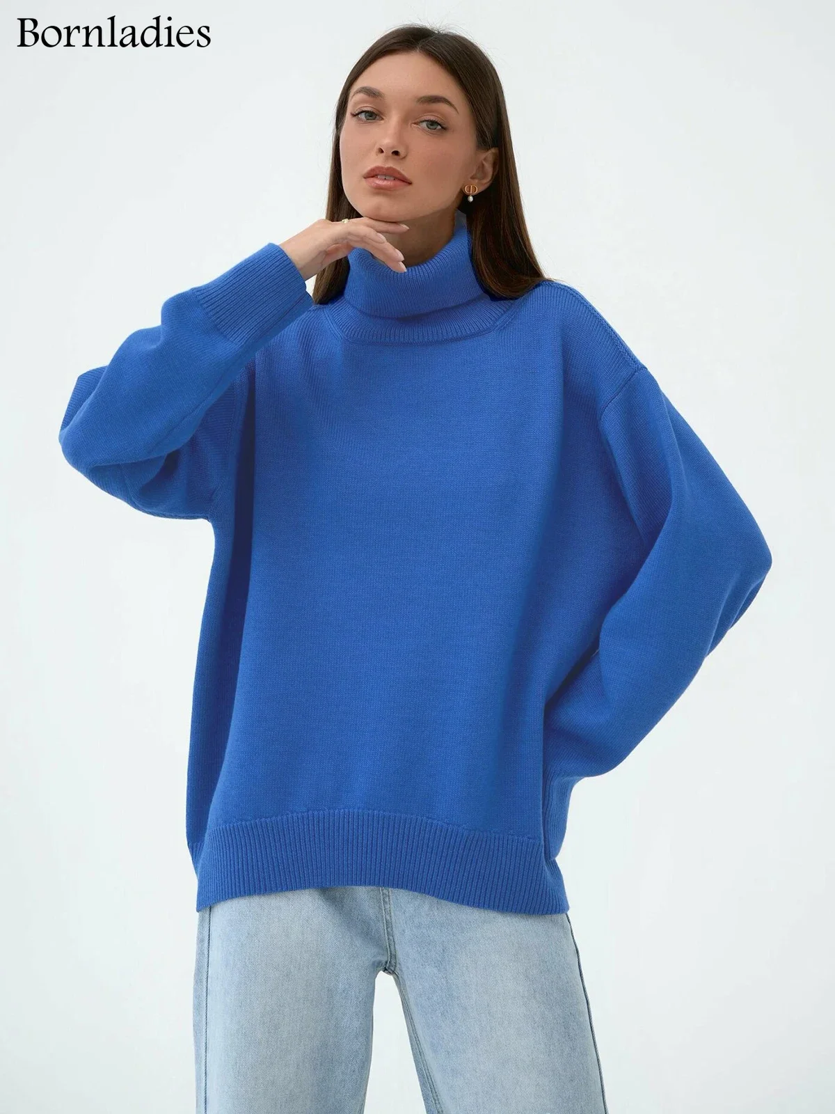Bornladies Women Turtleneck Sweater Autumn Winter Thick Warm Pullover Tops Oversized Casual Loose Knitted Jumper Female pull