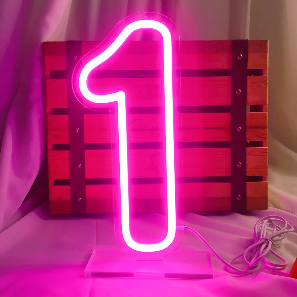 Customizable 1st Birthday USB Neon Light Sign Stand and Wall Mount Flex LED Neon with Clear Base for First Birthday Party Lights