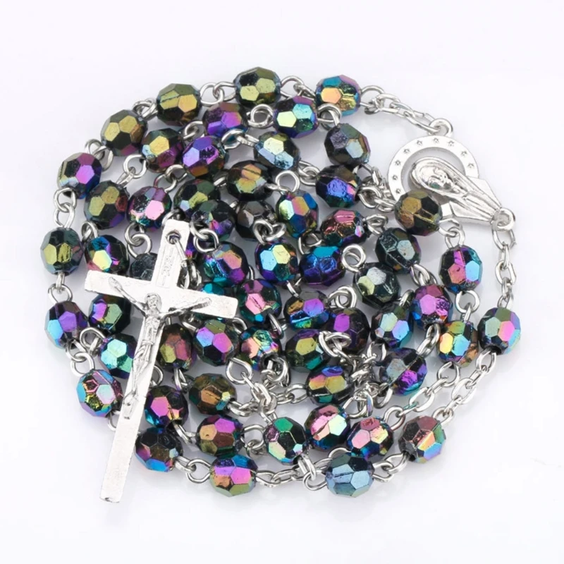 Catholic Rosary Necklace Pendant Long Chain Women Men Jewelry Charm Gift