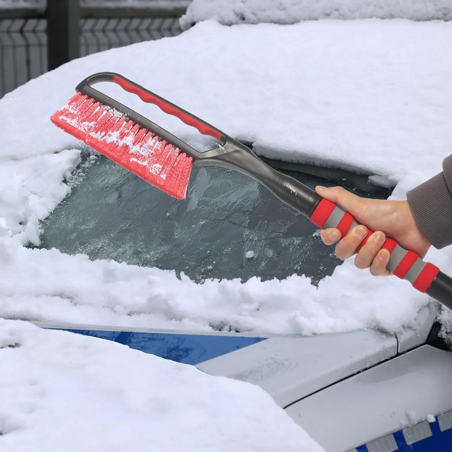 27" Snow Brush with Wider Ice Scraper Snow Removal Tool Car Brush with Ergonomic Comfortable Foam Grip for Cars
