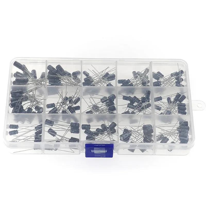 200pcs 15Value 0.1uF 0.22uF 0.47uF 1uF 2.2uF 10uF 33uF 47uF 100uF 220uF 10V 16V 25V 50V Electrolytic Capacitor Assortment Kit