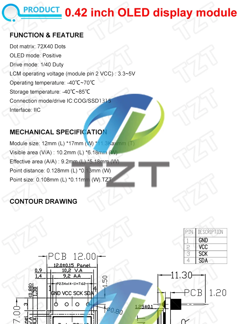 TZT 1/3PCS 0,42 "0,42 Zoll Weiß OLED Display LCD Modul 72X40 Seriellen Bildschirm Weiße Farbe I2C IIC/SPI Schnittstelle SSD1315 72*40 – Detail 1
