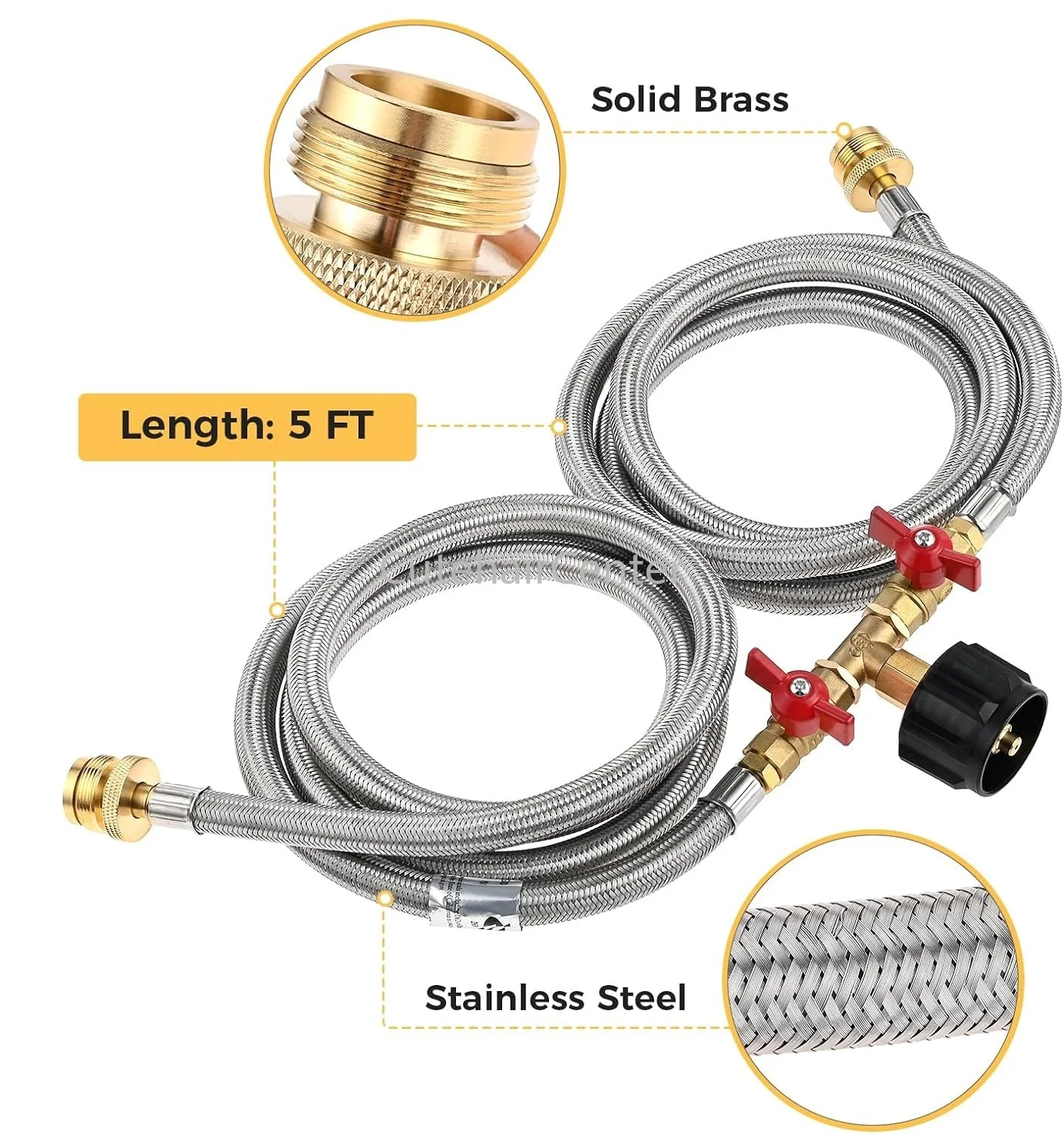 Propane 2 Way Splitter Adapter 5 FT Hose + Valve 350PSI Tank Converter Assembly for QCC1/Type1 Gas Heater Fire Pit Camping Grill