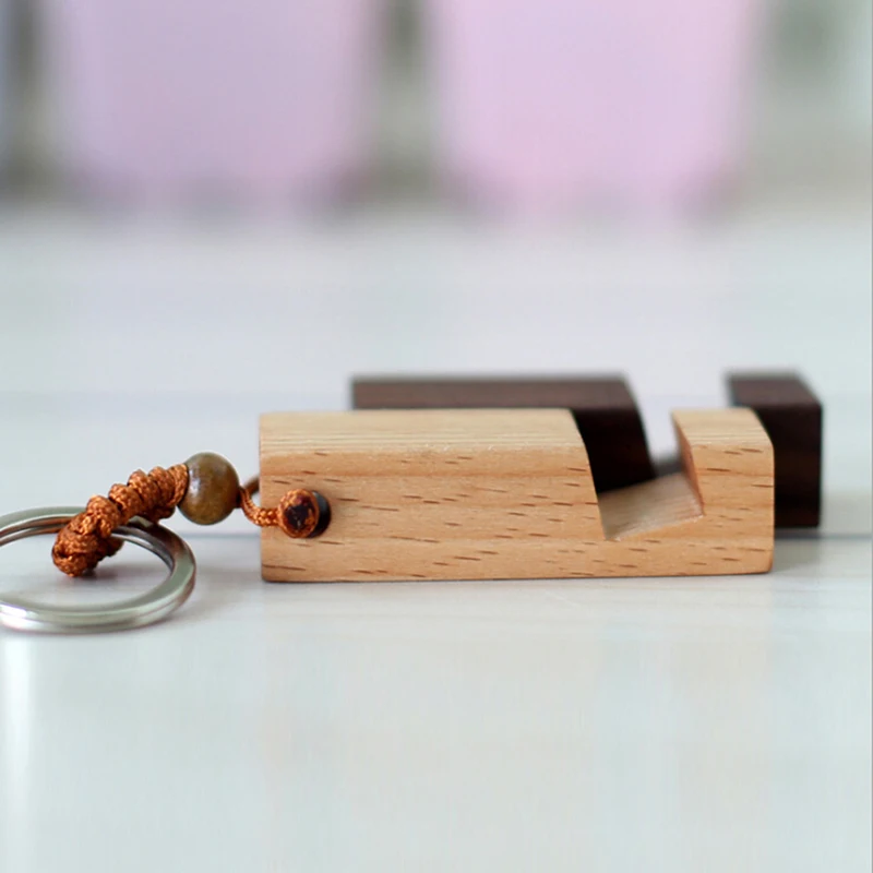 Personalized Solid Wood Keychain with Creative Phone Holder Pendant