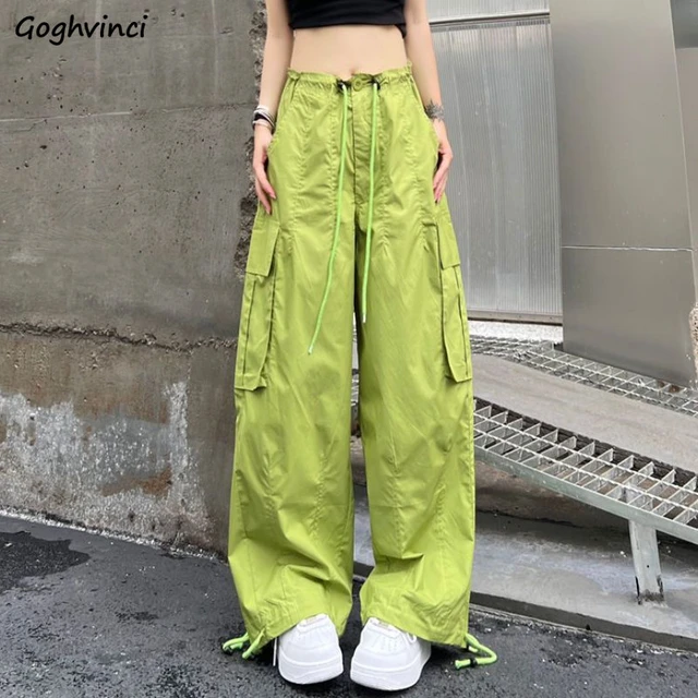 Sexy Neon Green Cargo Pants Women High Waist Pocket Wide Leg Safari Trousers  2023 Spring Fall Harajuku Y2K Clothes - AliExpress