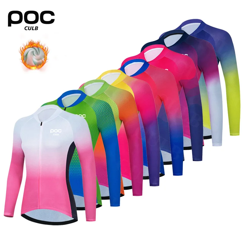 

CULB POC Winter Women's Cycling Clothing Thermal Fleece Cycling Jersey Zipper Pocket Softshell Windproof Cycling Jacket Women