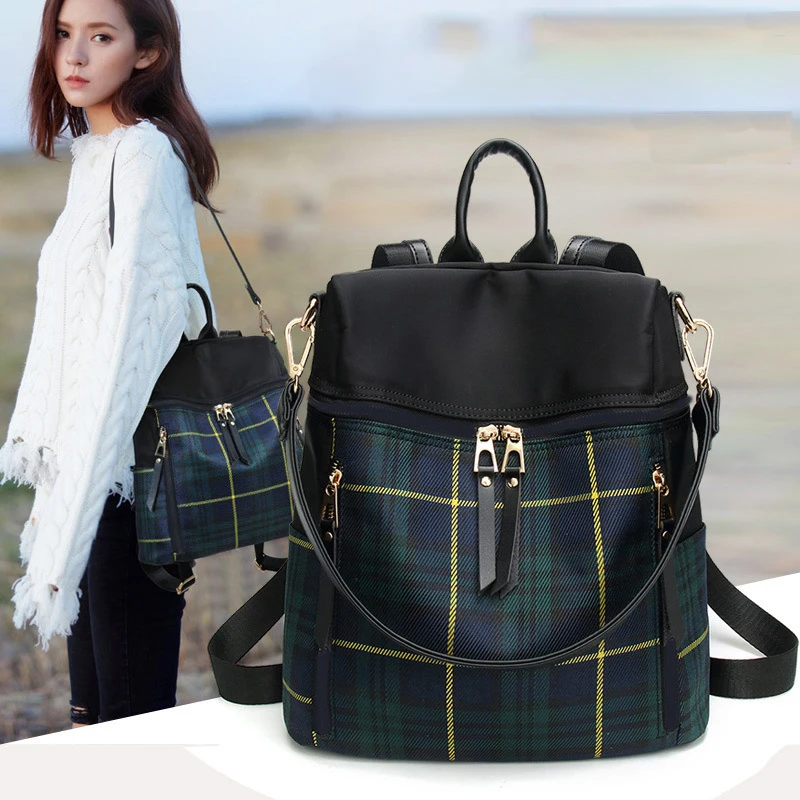 

NEW Plaid Nylon Female Travel Daypack Laptop Backpack Book Schoolbags Feminina School Casual Women Bag