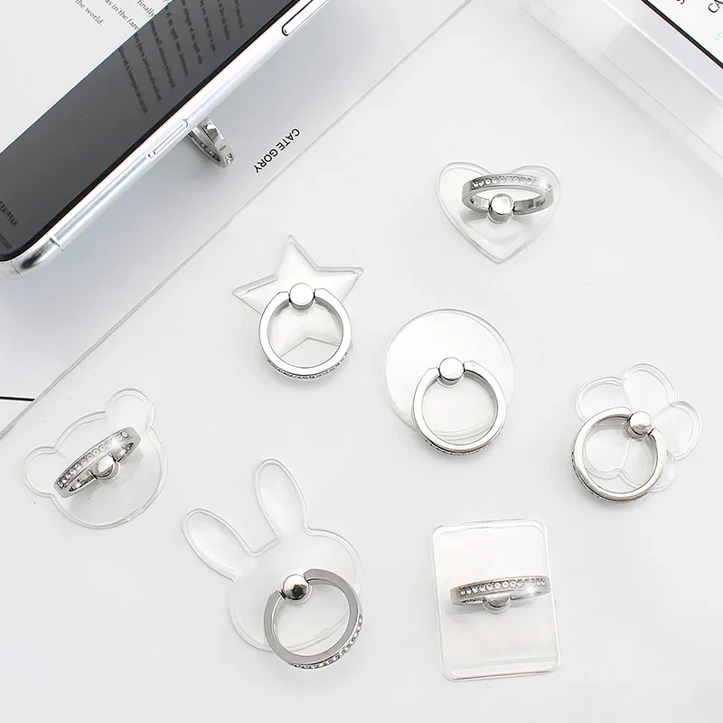 Universal Transparent Finger Ring Mobile Phone Smartphone Stand Round/Love/flower/rectangular/cat/Bear/star for IPhone PhoneGrip