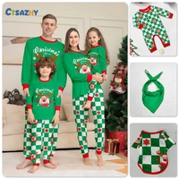 Merry Christmas Cartoon Pattern Mom Dad Kids Matching Pajamas Set 2 Pieces Suit Baby Romper Soft Loose Xmas Family Look Pyjamas 1