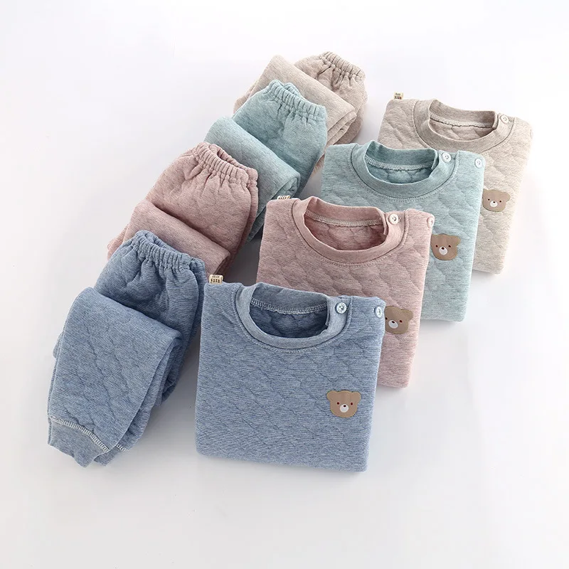 

Children Winter Clothes Sets Autumn Homewear Suits Boys Girls Plush Thick Outfits Bear Long Sleeve Pants Suit Kids Clothes