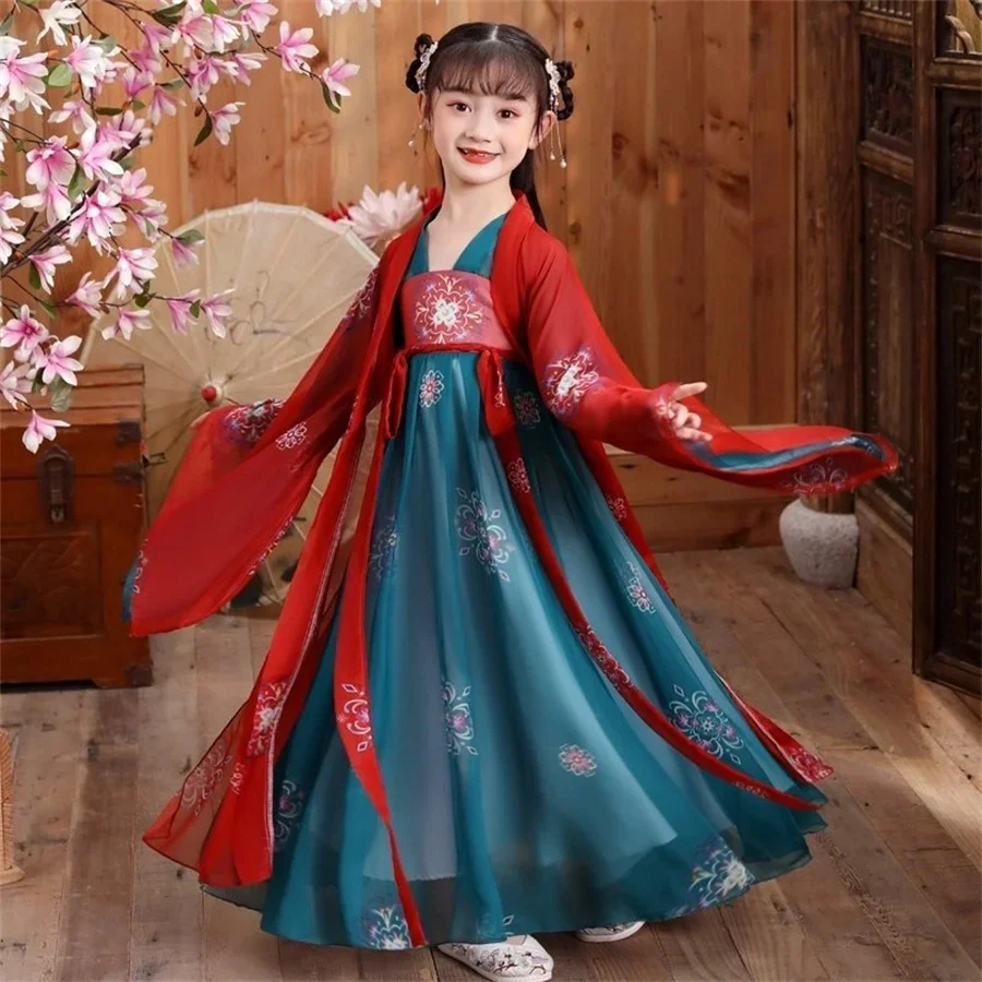 2023 traditional chinese beautiful dance hanfu dress girls women dynasty costume ancient chinese costumes cosplay stage wear Ancient Kids Traditional Dresses Chinese Outfit Girls Costume Folk Dance Performance Hanfu Dress for Children