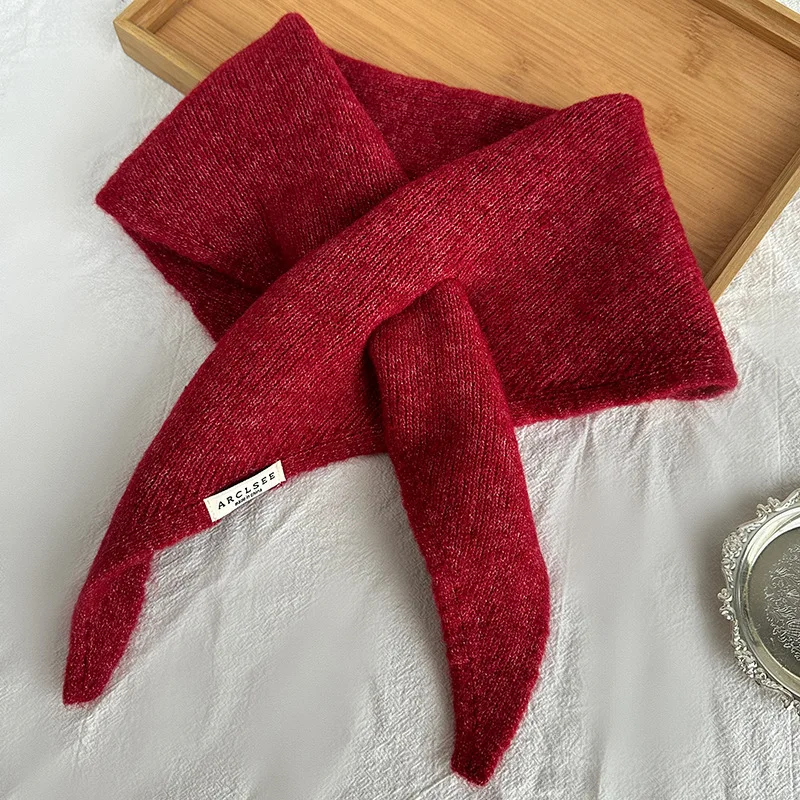 High-end Solid Color Triangular Shawl Women Korean Version Fashion Neck Protector Autumn Versatile Knitted Small Scarf 5