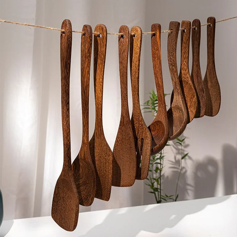 Kitchen Household Non-stick Wooden Spatula Heat-resistant Cooking Spatula Wood Tableware Spoon Ladle Turner Long Rice Colander