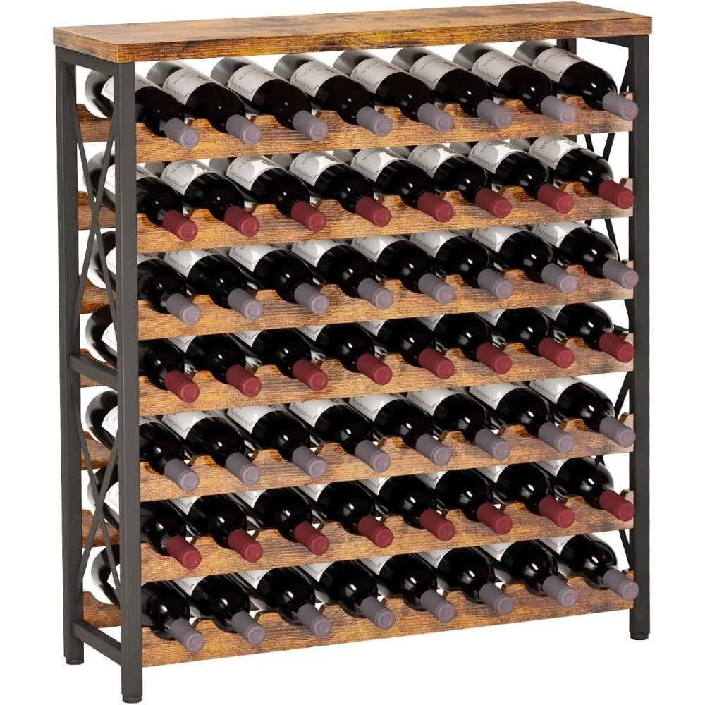 56-Bottle Freestanding Wine Rack, Wooden Wine Rack Storage Shelf, Stackable Bottle Rack with Tabletop for Living Room