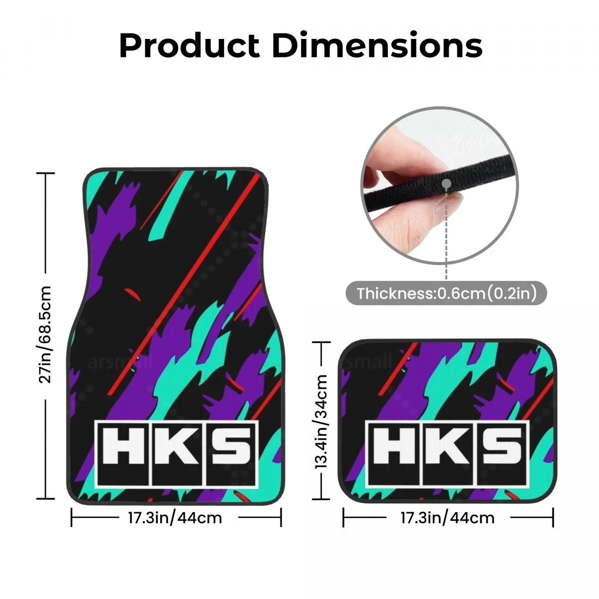 HKS 레트로 패턴 자동차 바닥 매트, 고강도 앞뒤 고무 바닥 매트 카펫 바닥 보호, 대부분의 차량에 적합