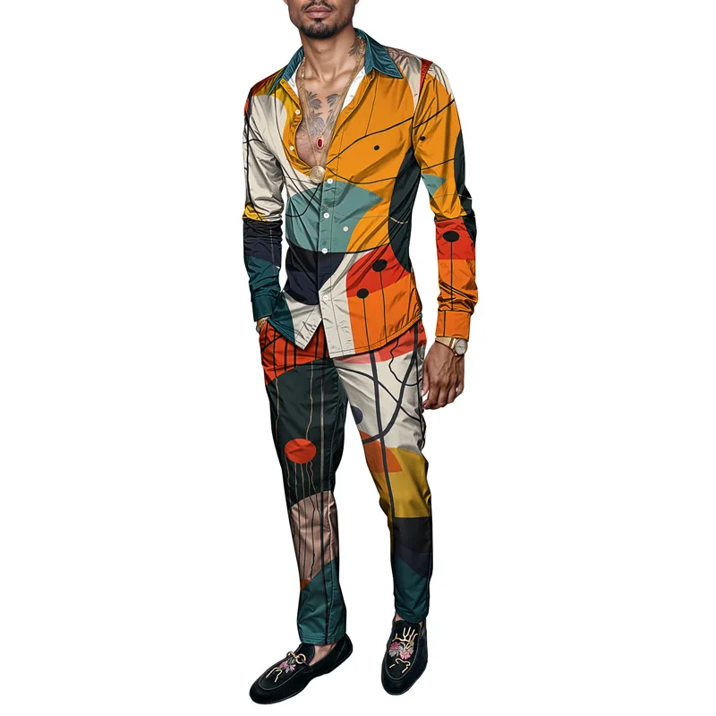 2025 Spring Summer Men Shirt Set Brand Print Fashion Simple Two Piece Set Mens Luxury Lightweight Party Long Sleeves Suit Casual_voghion.com