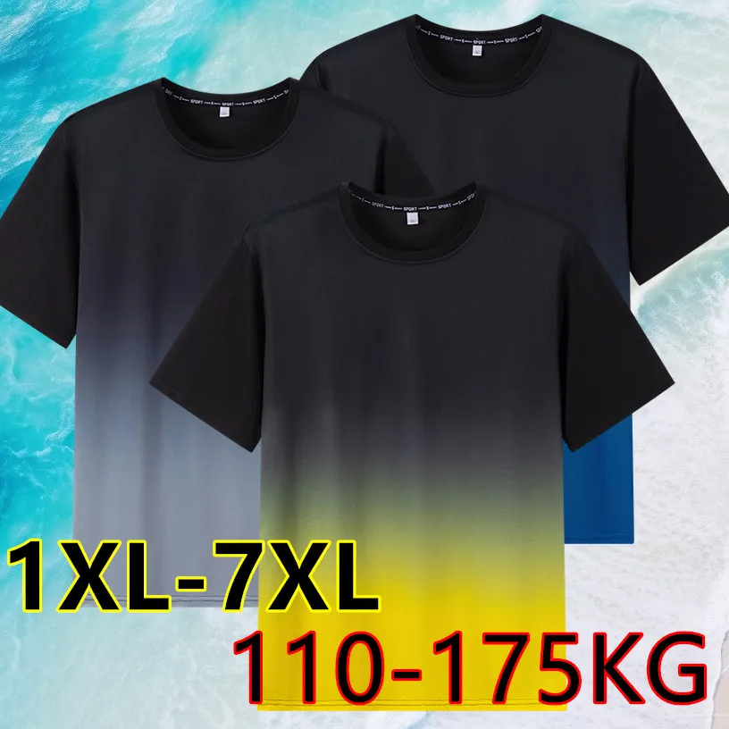Men's Gradient Round Collar Short Sleeve T-shirt Plus Size 7XL 110-175KG Loose Leisure Oversized Tops round neck short sleeve shirt short sleeved t shirt short sleeve t shirt