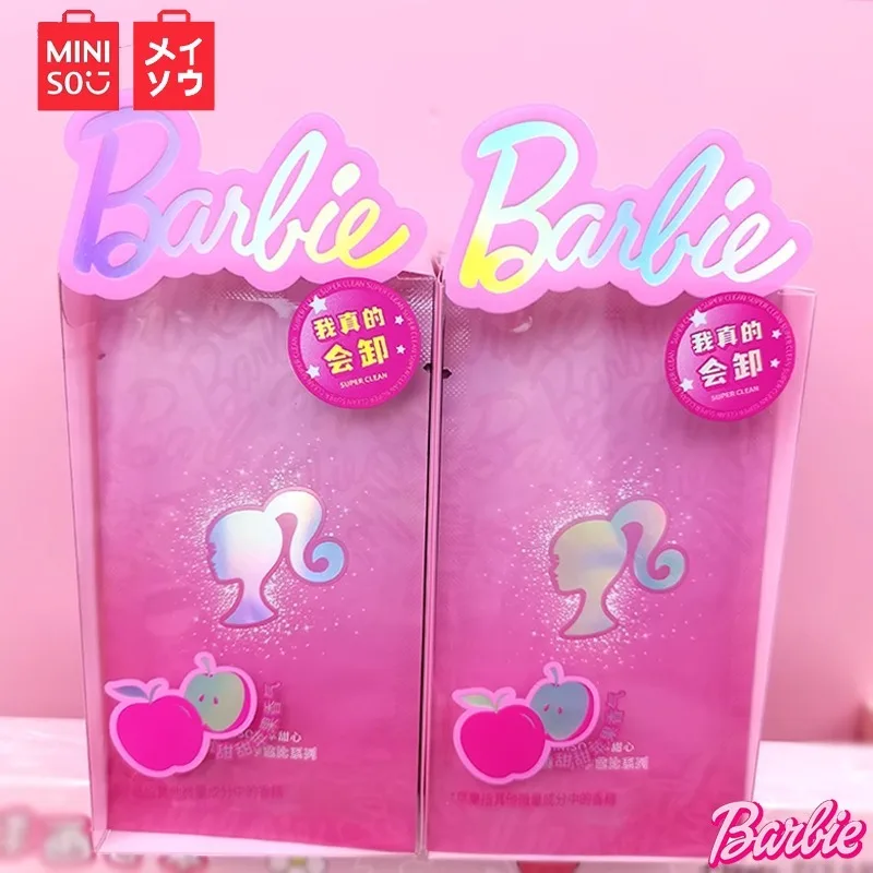 

Anime MINISO Barbie Makeup Remover Wipes New Cute Moisturizing Deep Cleansing Wet Wipe Portable Kawaii Skin Care Christmas Gifts