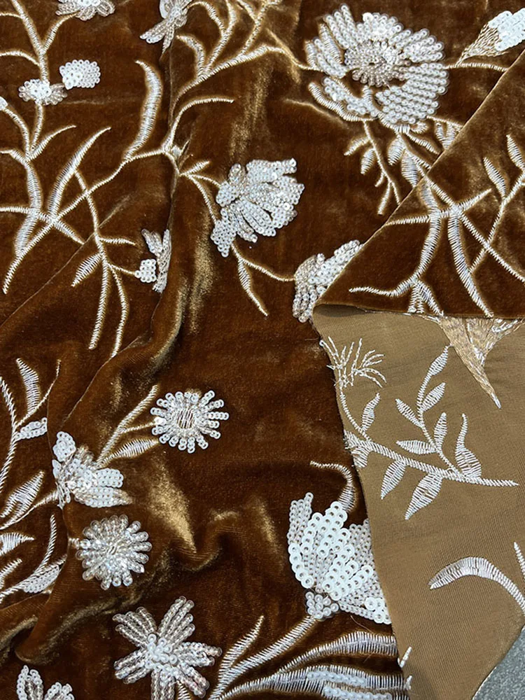 

High Quality Real Silk Velvet Heavy Industry Sequined Embroidered Chinese Style Fabric for Cheongsam Qipao New Ancient Costume