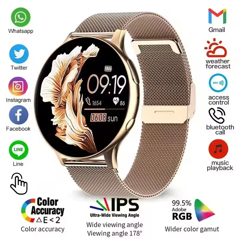 Smartwatch femme 2026 suivi santé 6 indicateurs étanche assistant vocal appels Bluetooth sport