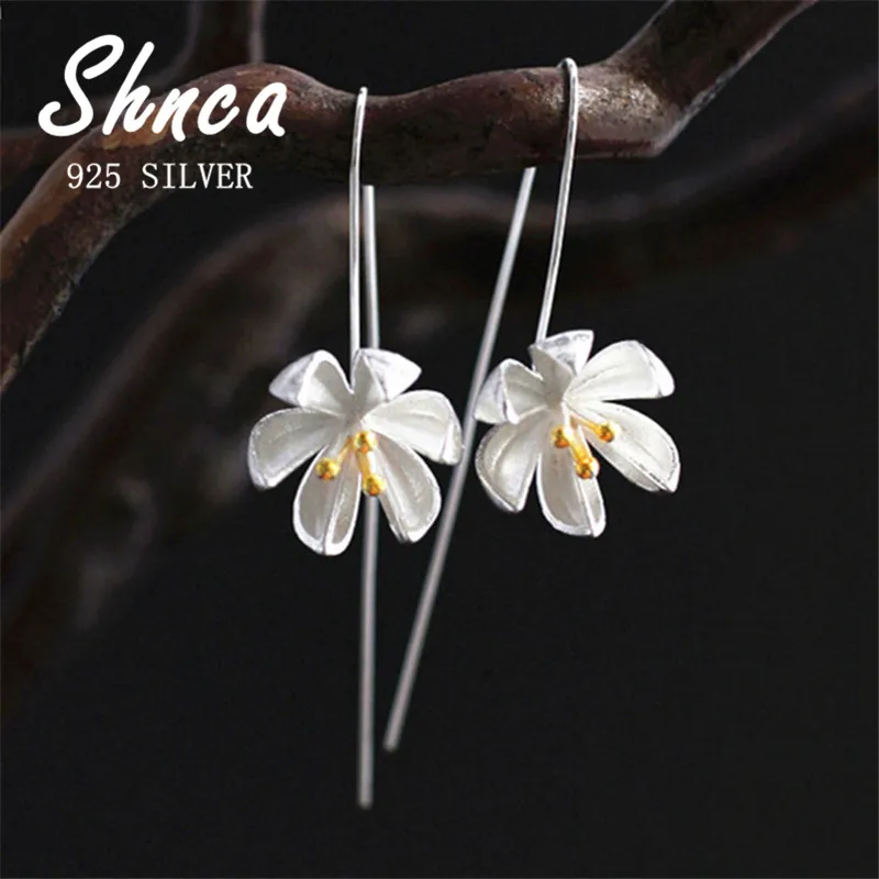 

Ethnic New Art 925 Sterling Silver Flower Golden Buds Long Tassel Earrings For Women Girl Fine Jewelry XE047