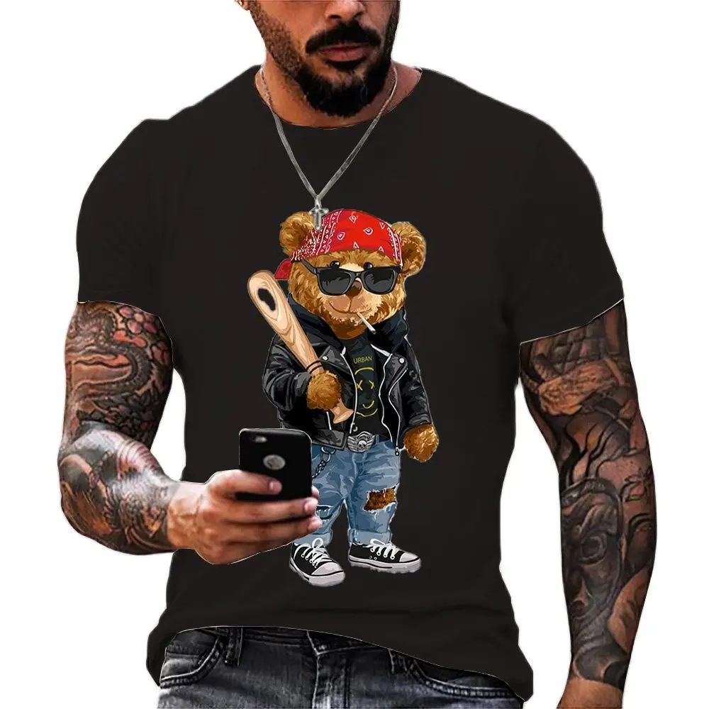 

Fun 3D Teddy Bear Print Men's T-shirt Casual O-Neck Short Sleeve Top Summer Street Trend Hip Hop Harajuku Large T-shirt