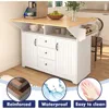 Rolling Kitchen Island with 2 Drop Leaf and Power Outlet, Island Table on Wheels with Towel Rack and Spice Rack 6