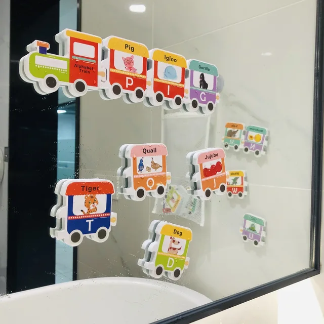 Rail Traffic Vehicle Bath Toys Soft EVA Kids Baby Bathroom Water Toys Early Educational Suction Up Bathing Toys for Children 4