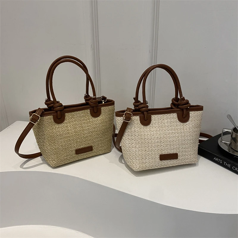 New Straw Woven Crossbody Bags For Women Summer Rattan Vacation Bucket Shoulder Bags Summer Seaside Beach Handbags
