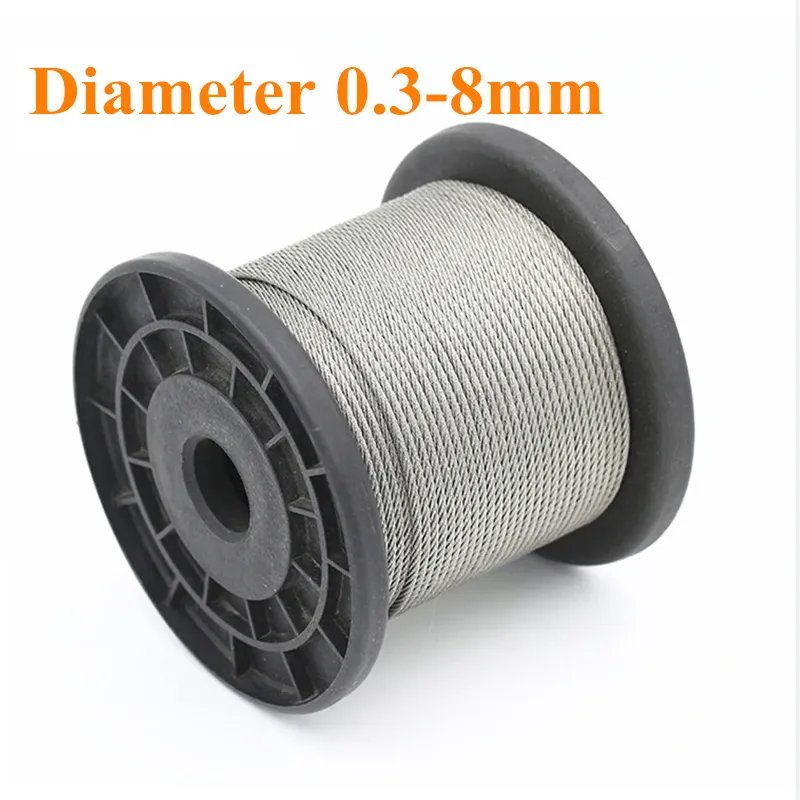 Diameter 0.3mm 0.5mm 1mm 1.2mm 1.5mm 2mm 304 Steel Wire Rope Cable Clothesline Rustproof 304 Stainless Steel 7*7