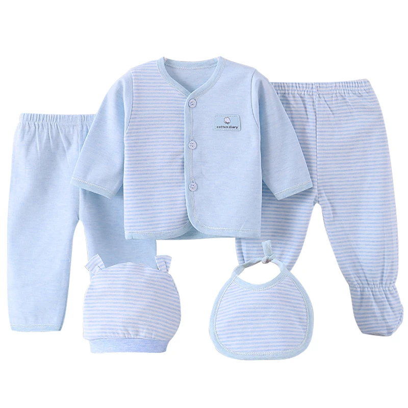 

5Piece Spring Newborn Girls Clothes Boys Outfit Set Korean Casual Stripe Cotton Long Sleeve Tops+Pants+Hat Baby Stuff BC1317