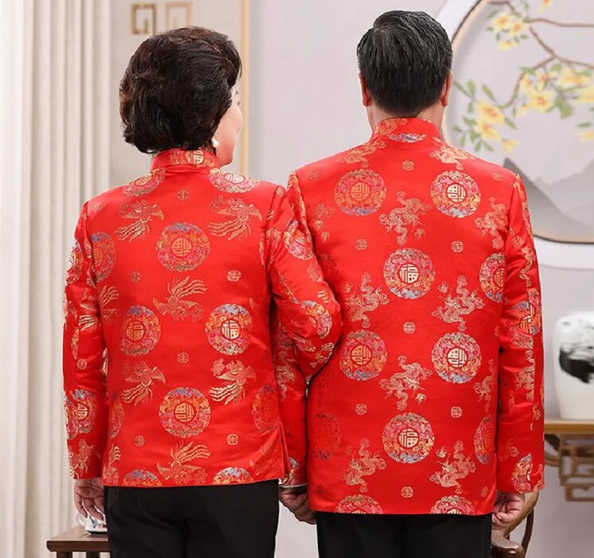 Spring Autumn Men Women Chinese Style Long Sleeve Jacket Satin Embroidery Tang Suit New Year Birthday Party Coat men chinese style shirt hanfu jacket