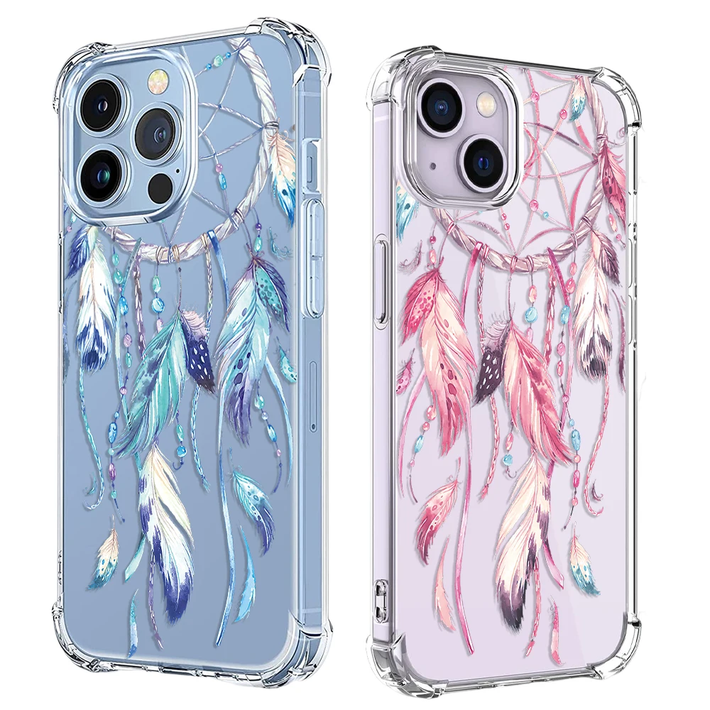 Wind Chime Feather Phone Case Per Iphone 15 14 13 12 11 Pro X Xs Xr Max 7 8 Plus Se 2 Mini Cover Posteriore In Tpu Trasparente Antiurto