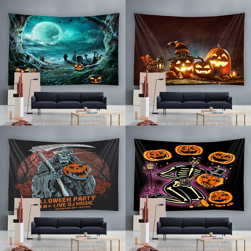 

Настраиваемое художественное одеяло, занавеска, украшение для спальни, гостиной, тыква, ведьма, мраморный жнец, настенный подвесной гобелен