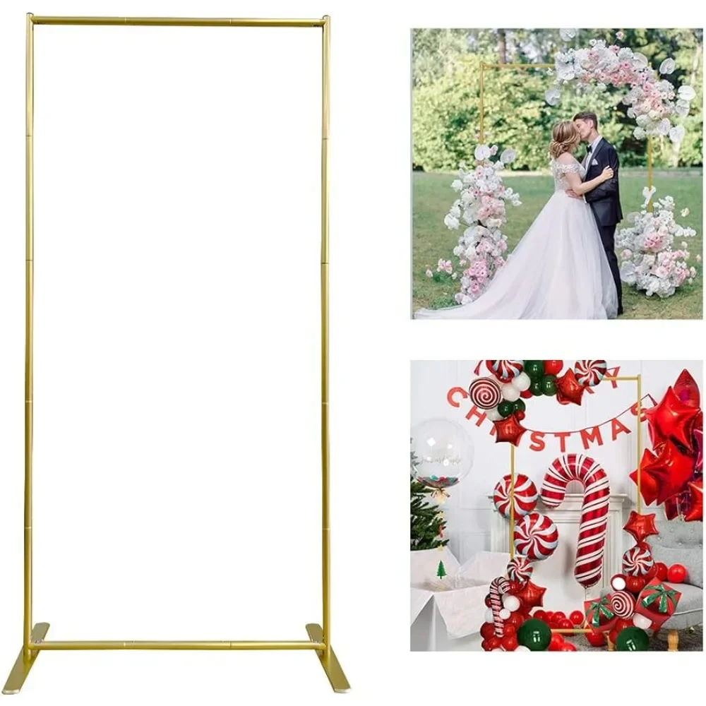 

Gold Wedding Arch Backdrop Stand, 6.6FT*3.3FT Square Balloon and Flower Metal Aluminum Frame For