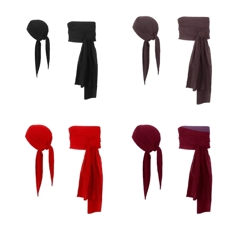 Pirate Sash Belt Pirate Headbands Medieval Captain Head Scarf Bandana Waist Belt for Halloween Kids Women Man