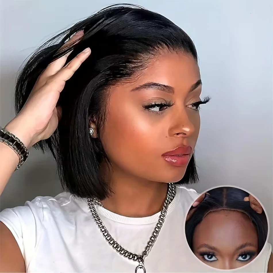 5X5 4X4 Glueless Straight Bob Wig Human Hair No Lace Closure Bob Wig Human Hair Pre Plucked with Baby Hair For Black Women 1