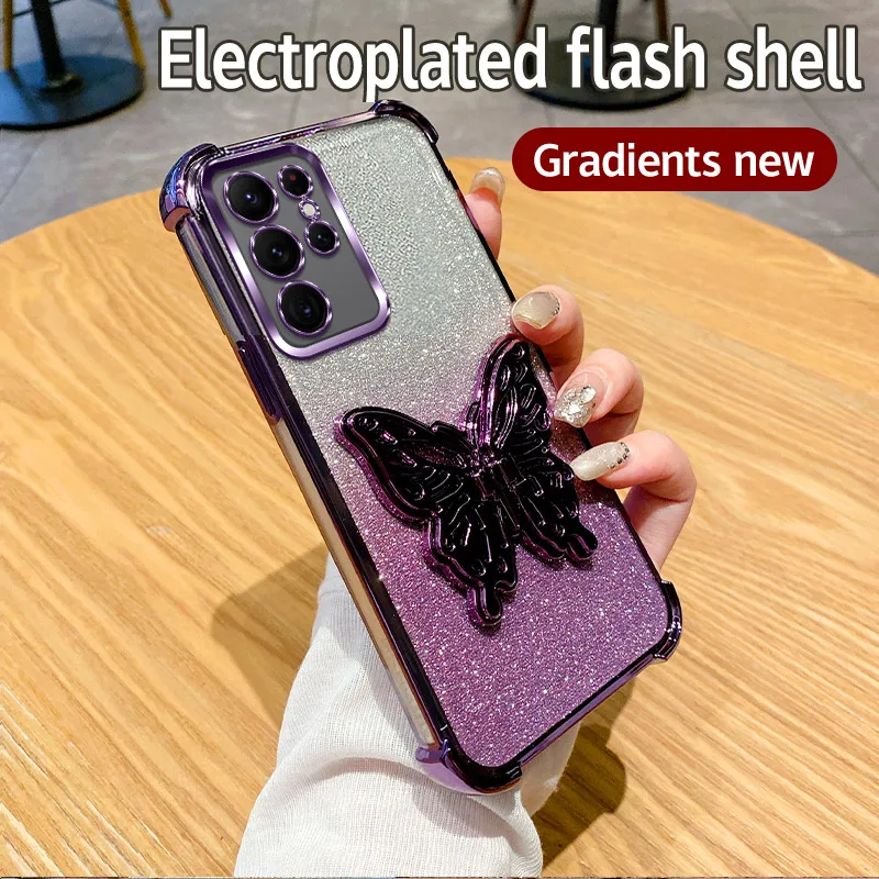 Plating Shockproof Butterfly Holder Phone Case - Stylish Protective Cover