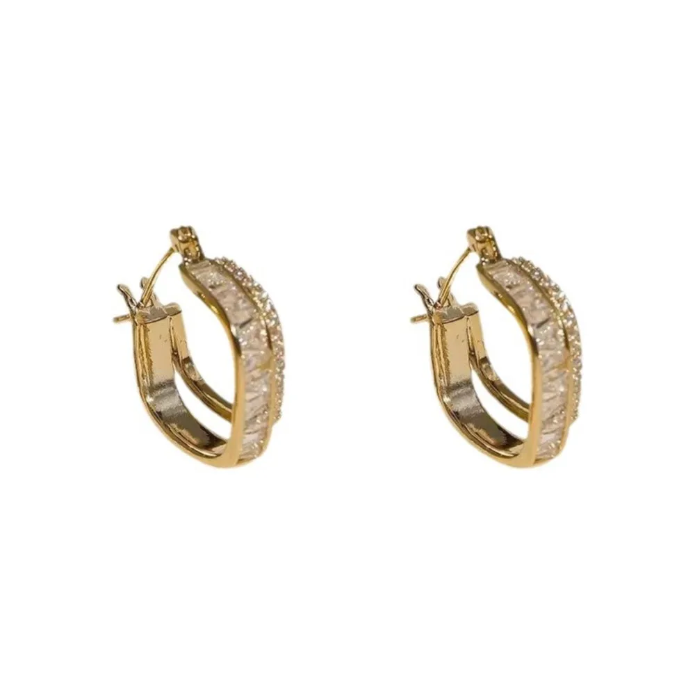 Elegant Artificial Zircon Inlaid Hoop Earring for Women Golden Trendy All-match & Exquisite Classic Huggies Jewelry Gifts