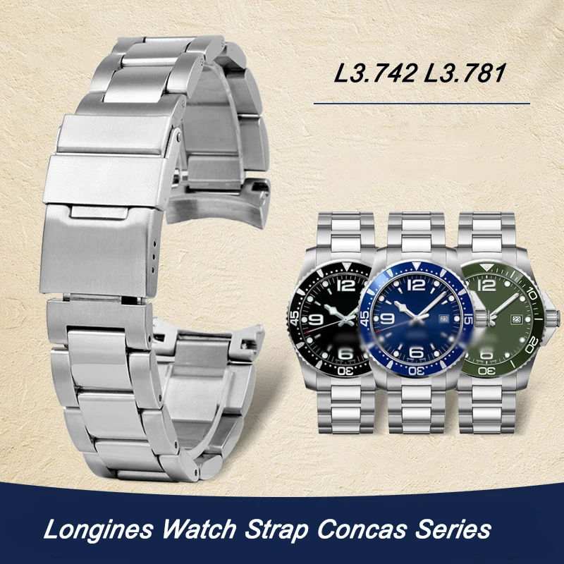 

21mm Watch Band For LONGINES WatchBand Stainless Steel Bracelet Original Longines Strap Concas 41mm Dial L3.742 L3.781 Metal