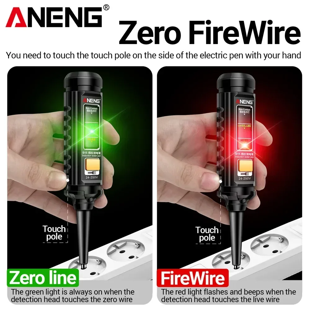 Voltage Tester ANENG B15 Multifunction Voltage Tester Pen Detector Induction AC 24V-250V Voltmeter NCV Wire Line breakpoint electrician Tools