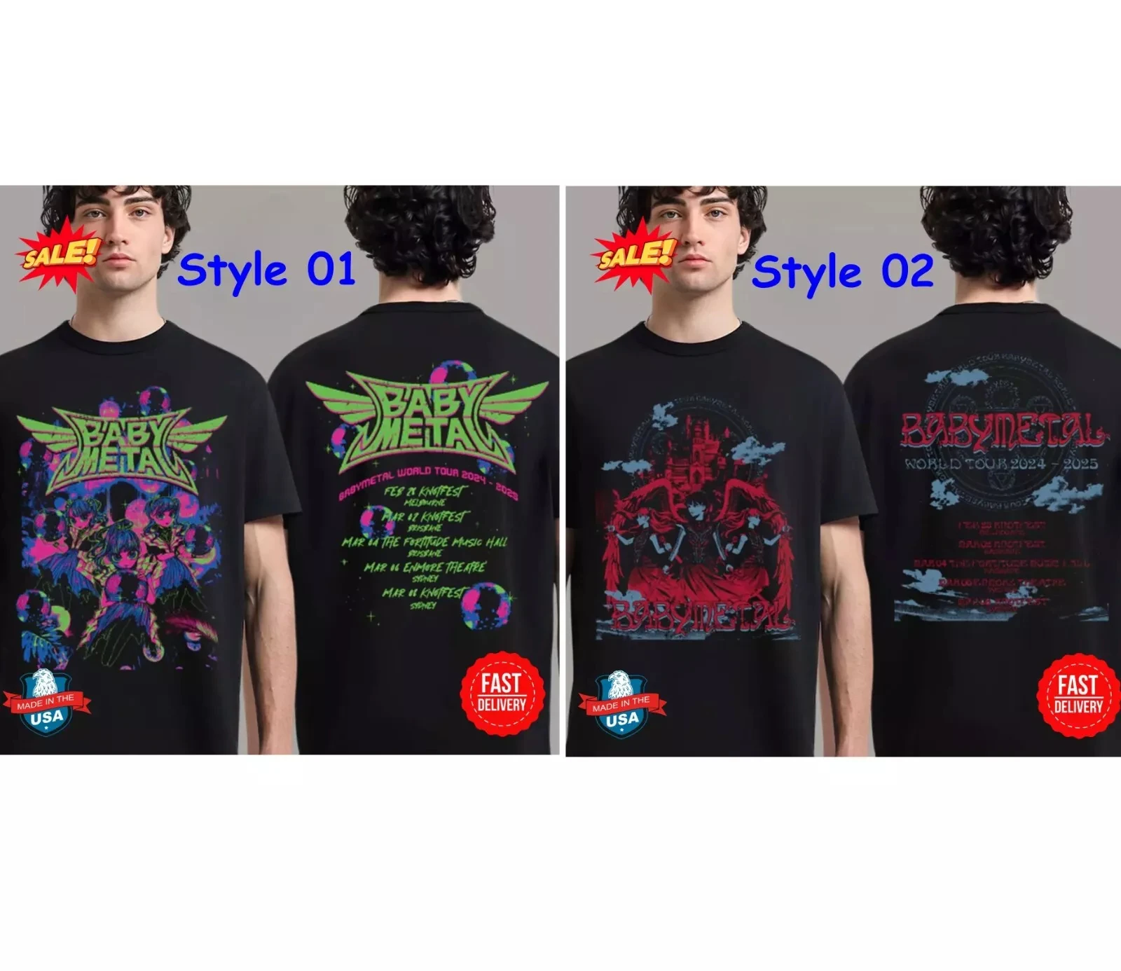 BABYMETAL World Tour 2024 e 2025 Camiseta australiana estilo leque
