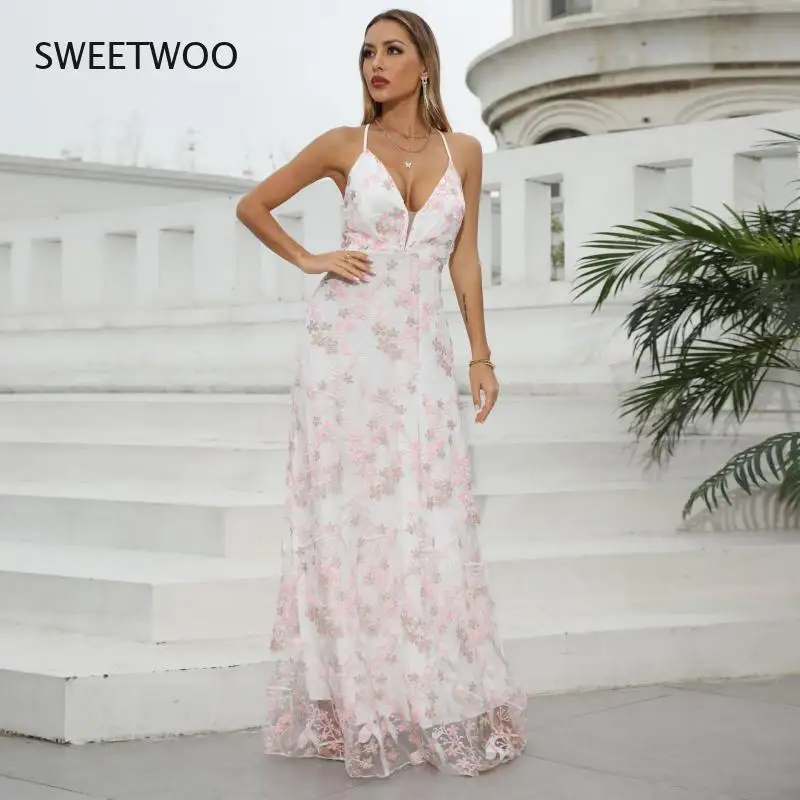 

2022 Spring Hot Sale Suspender Dress Long Fashion V-Neck Temperament High-End Waist Evening Dress Women